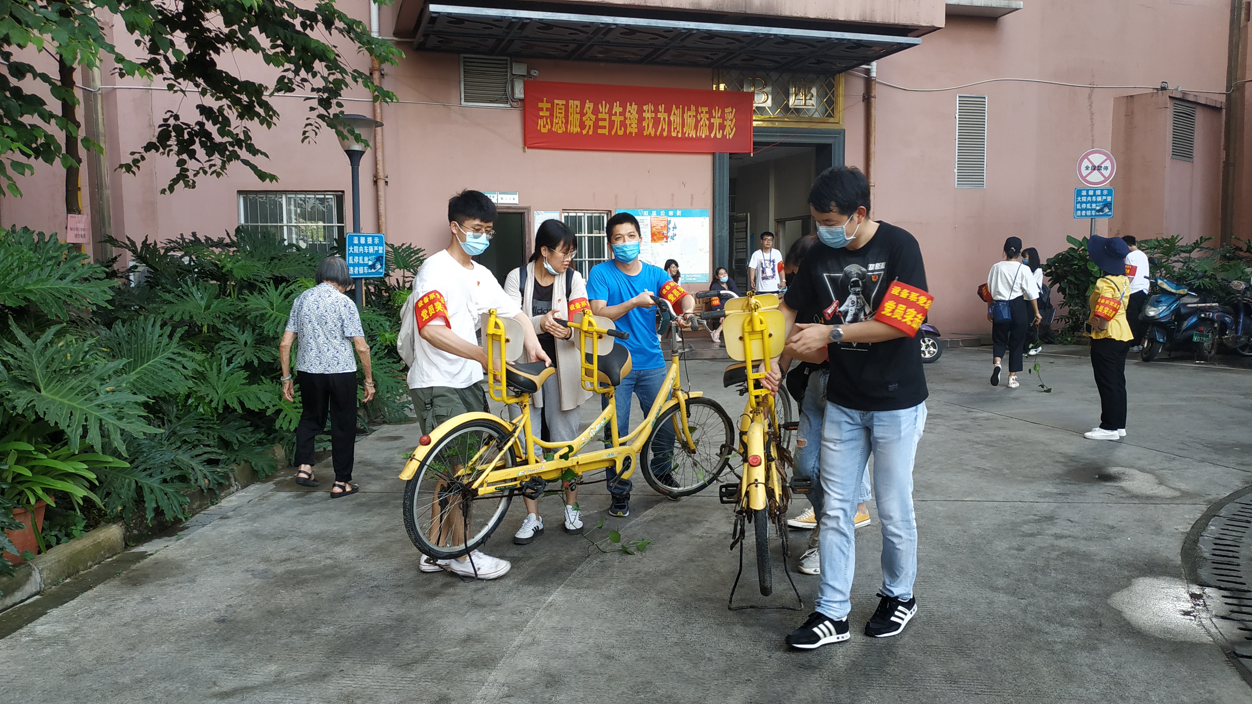 雷速在线网站设备与环境工程系党总支党员正在清理废旧单车