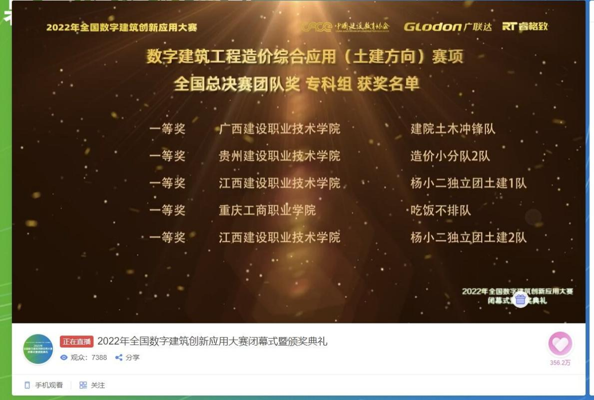 荣获数字雷速在线网站工程造价综合应用（土建方向）赛项一等奖